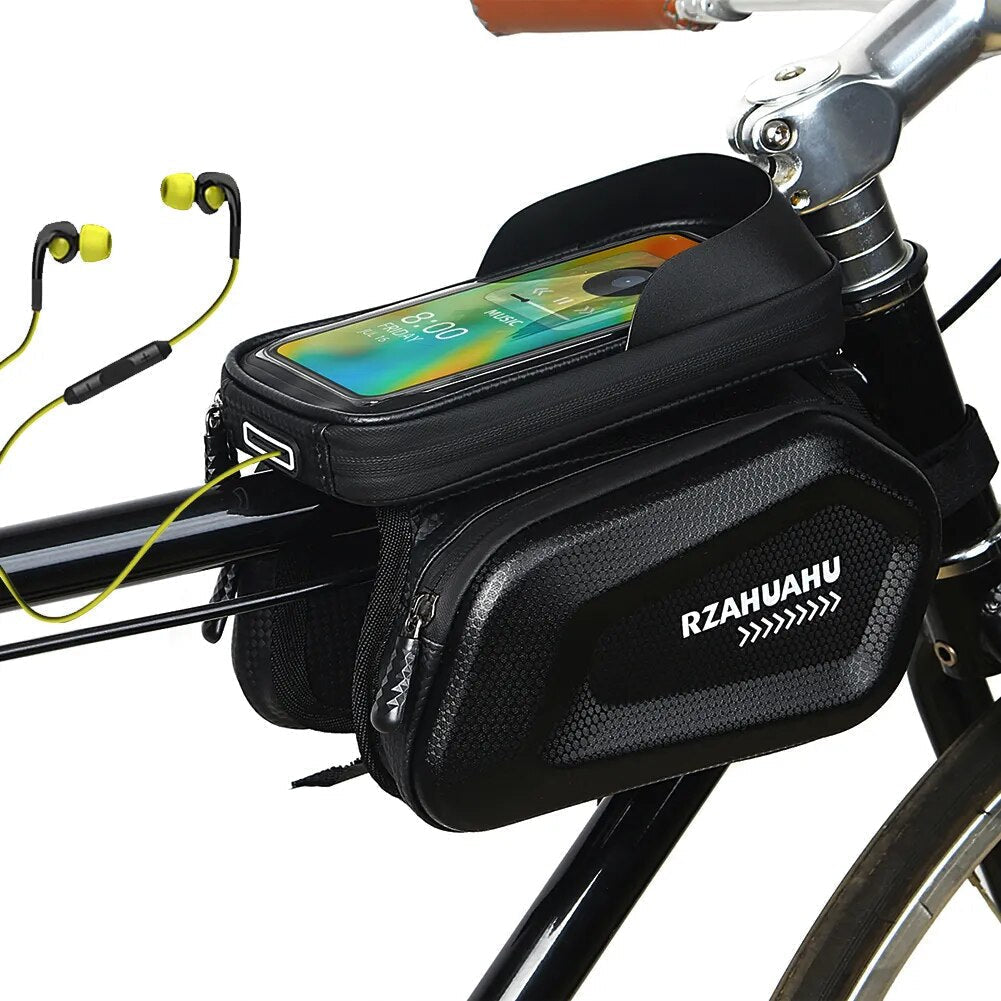 Bike frame bag with phone holder